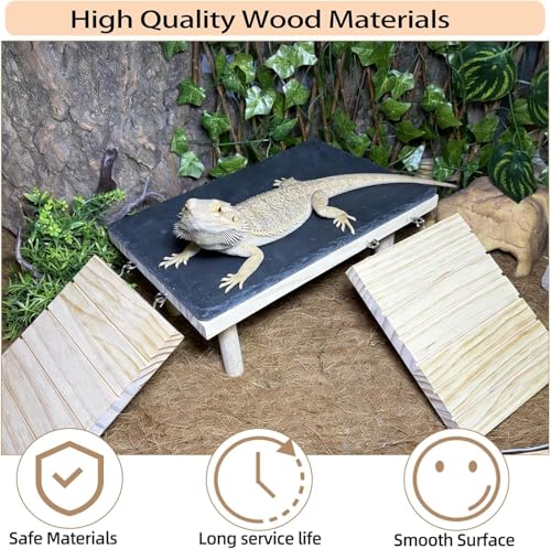 Bearded Dragon Platform Wooden Reptile Hideout Cave Climbing Tank Accessories with Reptile Basking Rock for Leopard Gecko Lizard Tortoise - size: Large