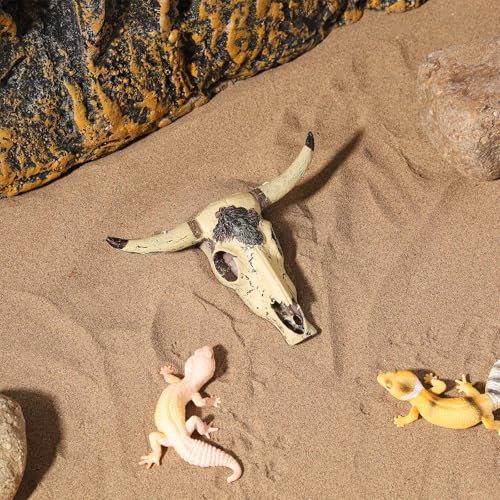 Resin Bull Skull Hideout for Terrarium Small Reptile Hide and Cave for Bearded Dragon Snake Tarantula Decorative Cattle Skeleton Decor for Tank Fish Aquarium
