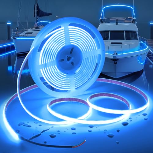 COB LED Strip Lights Blue Light,12V 16.4ft IP67 Waterproof High CRI 95Ra+ Super Bright,Flexible Boat Lights for Fishing Night Outdoor Bathroom Swimming Pool(Power Supply Not Included) - color: Blue, size: 16.4ft 12V