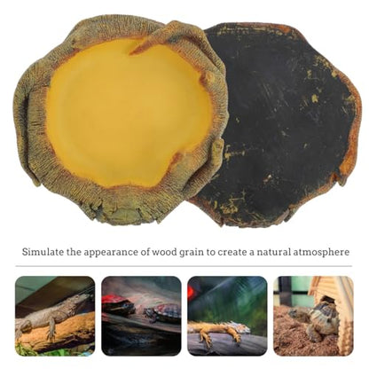 VANZACK Bearded Dragon Water Dish Reptile Feeding Bowl Imitation Wood Grain Basin Lizard Drinking Tray