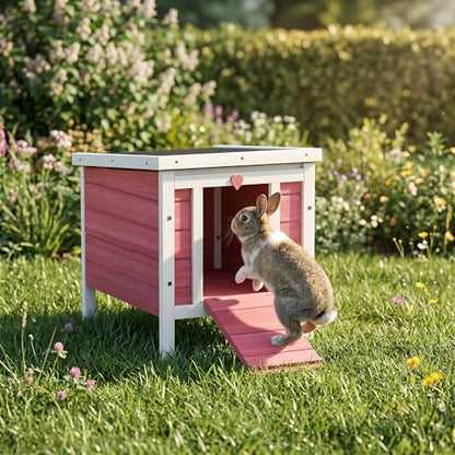 PawHut Small Wooden Rabbit Hutch Bunny Cage Guinea Pig Cage Duck House Dog House with Openable & Waterproof Roof, Red - color: Red