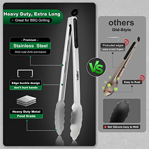 Walfos 17 Inch Extra Long Grill Tongs Set of 2, Ultimate Stainless Steel Tongs for Grilling, Cooking, BBQ/Barbecue, Buffet and Turning Food - color: 2pcs BBQ Tongs, size: Extra Long 17 inch