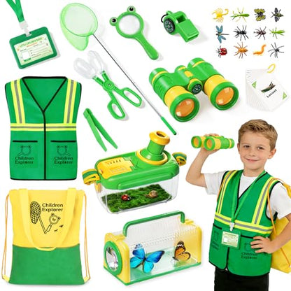 Bug Catcher for Kids, 24PCS Bug Catching Kit with Vest & Bag, Magnifying Glass Butterfly Net Kids Binoculars, Outdoor Exploration Camping Toys Gift Insect Catcher for Boys Girls Age 3-8