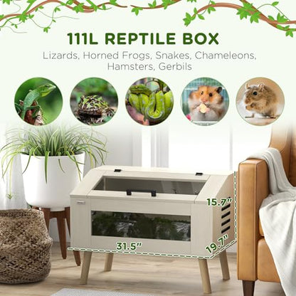 PawHut Reptile Terrarium 30 Gallon Top Opening Reptile Tank with Glass Windows Air Ventilations, Wooden Hamster Cage for Snakes Lizards Horned Frogs Chameleons Gerbils, 31.5" x 20" x 24"