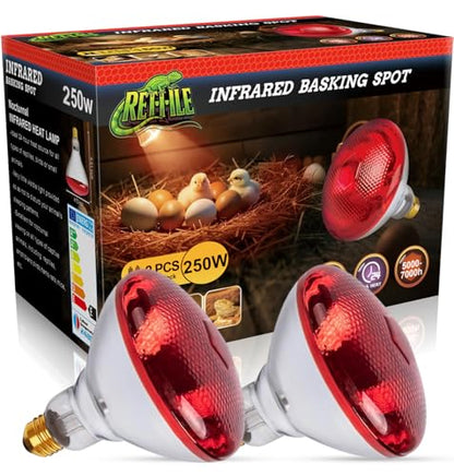 Infrared Heat Lamp for Chickens, 250 Watts Red Heat Lamp Bulb, Heat Light Bulb for Brooder Coop, Food Service, Chicks, Pet, Reptile, 2 Pack - size: 2 Count (Pack of 1)