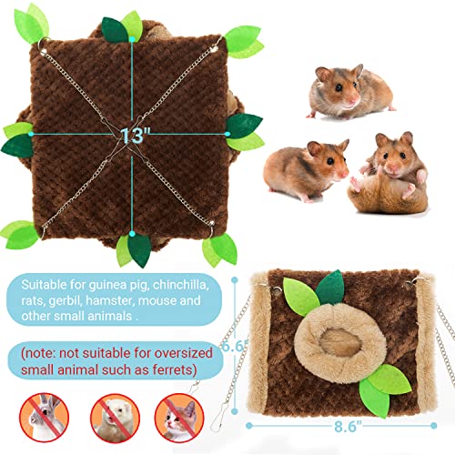Small Animal Hammock - Hanging Hammock & Tunnel Hideout for Guinea Pig Hamster Parrot Rat Chinchilla - Warm Swing Plush Cage Bed Washable Pet Hammock with 5.9" Chian - size: One Size with Chain