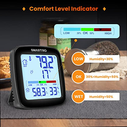 SMARTRO SC92 Professional Indoor Outdoor Thermometer Wireless Digital Hygrometer Room Humidity Gauge Temperature and Humidity Meter Pro Accuracy Calibration
