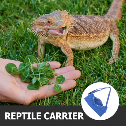Amosfun Reptile Travel Carrier with Adjustable Strap, Portable Blue Small Animal Sling Bag for Bearded Dragon, Lizard, Guinea Pig Outdoor Use