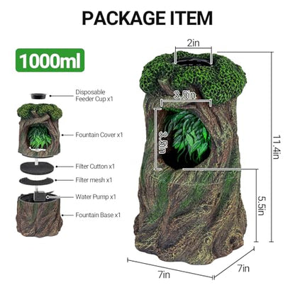 Reptile Water Fountain, Reptile Terrarium Waterfall Drinking Fountain with Food Dish for Bearded Dragon Lizard Leopard Crested Gecko Chameleon Frog