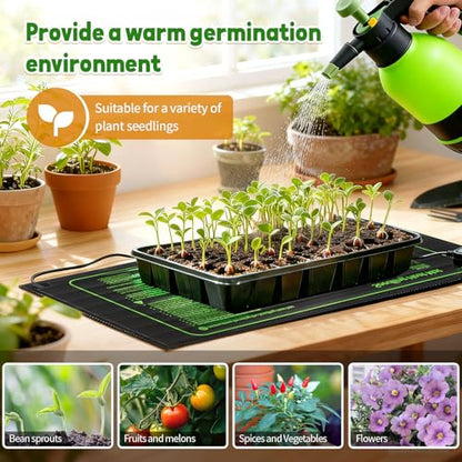 SYSAI Seedling Heat Mat 10" x 21" with Digital Thermostat, Waterproof Heating Pad for Indoor Seed Starting, Germination, Greenhouse & Reptile Tank