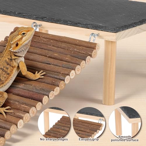 Bearded Dragon Basking Platform with Climbing Ramp,Leopard Gecko Basking Platform with Stone,Reptile Basking Rock Hide Cave Climing Accessories for Turtle,Snake,Lizard