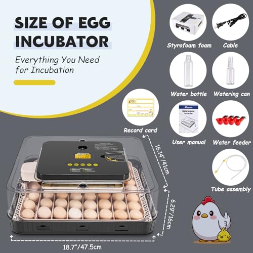 Sailnovo 62 Egg Incubator for Hatching Eggs with Automatic Egg Turning and Auto Humidification, Temperature Control, Egg Candler, Incubator for Chicken Eggs, Gray 20.7'' x 16.14'' x 6.3''