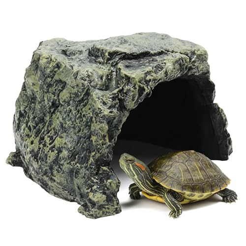 Generic Rock Hide Cave for Reptiles & Amphibians, Large Aquarium Fish Hide Cave Decoration, Stone Cave Hide House Terrarium & Aquarium Accessories for Betta, Shrimp, Turtle, Bearded Dragons, Lizards