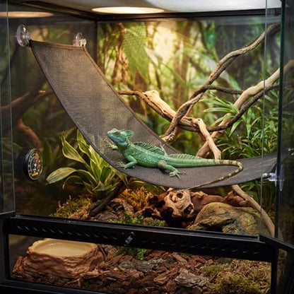 Bremorou Bearded Dragon Hammock Reptile Hammock with Suction Cups, Breathable Climbing Net Lounger for Lizard Gecko Snake Hermit Crab and Chameleon Reptile Tank Accessories Rectangle Black