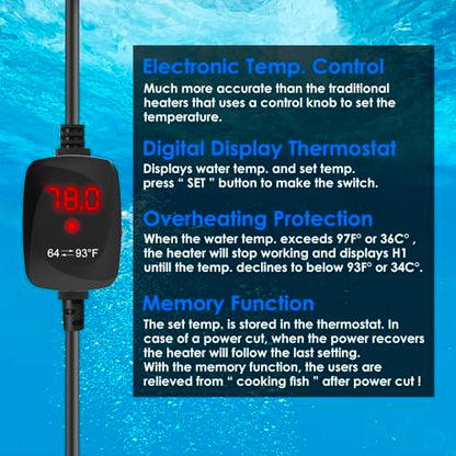 Aquarium Heater 100W Super Small Fish Tank Heater with Digital Display Thermostat, Alumina Ceramic Betta Tank Heater Turtle Heater for 10-20 Gallon Tanks - size: For Aquariums ≤ 20 Gal