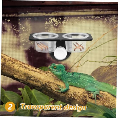 Happyyami Gecko Feeder Ledge Suction Cup Reptile Feeder with 2 Plastic Detachable Bowls Lizard Feeding Dish for Tortoise Spider Food Water Aquarium Tank B