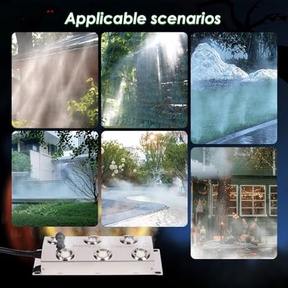 Mist Maker Fogger, 6 Head Ultrasonic Mist Maker, 5000ml/H Ultrasonic Fogger with 250W Power Supply, Perfect for Pond Garden Lawn Rockery Greenhouse Halloween Decoration (6 Head)