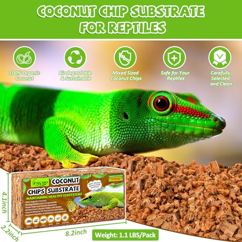Legigo 4 Pack Coconut Chip Substrate for Reptiles, Natural Coco Husk Chip Reptiles Bedding, Compressed Coconut Chip Substrate for Snake, Tortoise, Ball Python, Gecko, Lizard Terrarium Tanks - color: 4 Pack