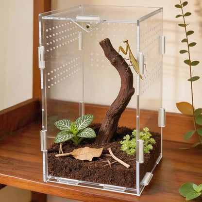Portable Travel Jumping Spider Enclosure, Acrylic Terrarium for Spider, Magnetic Lock Spider Habitat & Small Terrarium Ventilated for Tarantula,Mantis,Frog,Insect Enclosure cage (4.7×4.7×7.9 Inch) - size: 4.7×4.7×7.9 Inch