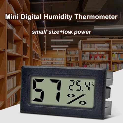 6Pcs Mini Digital Temperature Humidity Meters,Small Electronic Gauge Indoor Hygrometer LCD Display Fahrenheit (℉) for Humidors/Garden/Greenhouse/Reptile Tank/Cellar/Fridge, black