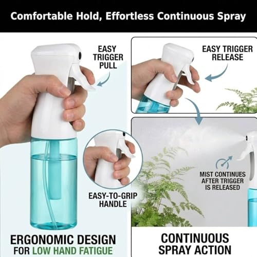 VIGOR PATH Continuous Spray Bottle 200ml/6.7oz Blue – Fine Mist, Leak-Proof, Refillable Hair & Cleaning Sprayer - color: BLUE