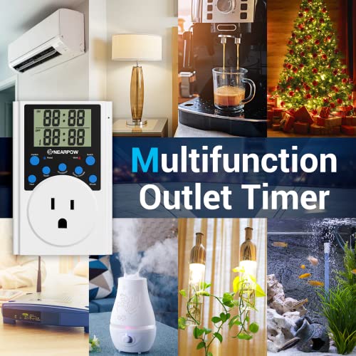 Timer Outlet, Nearpow Multifunctional Infinite Cycle Programmable Plug-in Digital Timer Switch with 3-Prong Outlet for Appliances, 15A/1800W - color: Blue