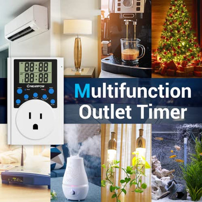 Timer Outlet, Nearpow Multifunctional Infinite Cycle Programmable Plug-in Digital Timer Switch with 3-Prong Outlet for Appliances, 15A/1800W - color: Blue