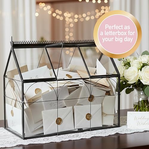 D'Eco Glass Greenhouse Centerpiece (10x4.5x9) - Spring Home Decor & Wedding Letterbox - Tabletop Geometric Planter Terrarium - Fill with Succulents, Moss, Flowers for Plant Lovers - size: Greenhouse