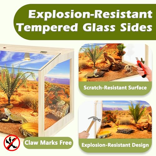 PROLEE Bearded Dragon Tank,30 Gallons Reptile Tank with Clear Tempered Glass Window View, Anti-Scratch Lizard Tank, Spacious Reptile Enclosure for Lguanas, Chameleons - size: 31 gallons