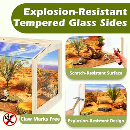 PROLEE Bearded Dragon Tank,30 Gallons Reptile Tank with Clear Tempered Glass Window View, Anti-Scratch Lizard Tank, Spacious Reptile Enclosure for Lguanas, Chameleons - size: 31 gallons