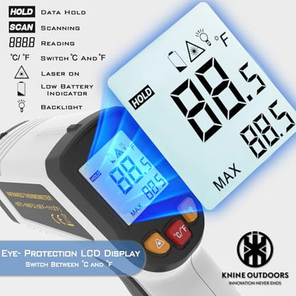 KNINE OUTDOORS Infrared Thermometer Laser Temperature Gun, -58℉ to 1112℉, Single Laser Targeting, Distance to Spot Ratio 12:1, for Cooking, Oven and Meat (White) - color: White