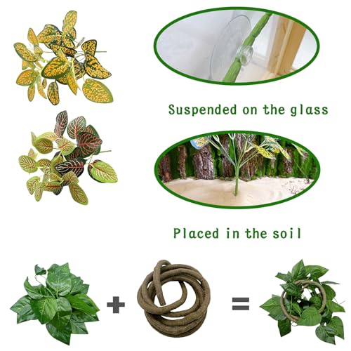 Tfwadmx 15Pcs Bearded Dragon Tank Accessories, Reptile Plants, Reptile Hammock, Lizard Habitat Decor with Terrarium Plants Hygrometer for Geckos Snakes Chameleons