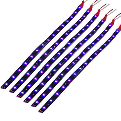 DC 12V Waterproof 1Ft 12 LED Strip Underbody Light with 6 inches Wires for Motor (Purple,Pack of 6) - color: Purple