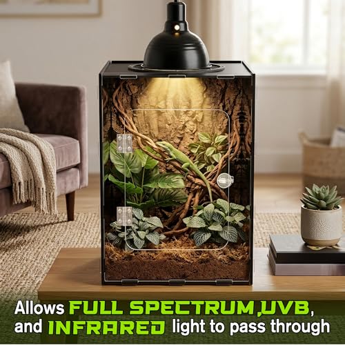 10 Gallon Reptile Tank Enclosure,12x12x18 Transparent Reptile Terrarium Acrylic Front Opening with Metal Translucent Mesh Top for Crested Gecko Lizards, Snakes, Chameleon