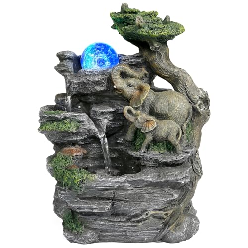 BEAMNOVA Tabletop Fountain, Indoor Water Feature with Elephant Sculpture & Spinning Ball, Feng Shui Relaxation Fountain for Home Office Desk Decor, Soothing Water Sounds, Quiet Pump - color: Style4