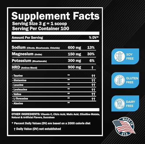 MMA Nutrition HRDWRK Electrolytes Powder with Magnesium, Potassium - Sugar Free Electrolytes Boost Endurance and Reduce Fatigue with This Electrolytes Supplement - Maximum Hydration - Keto Friendly - style: Blue Razz