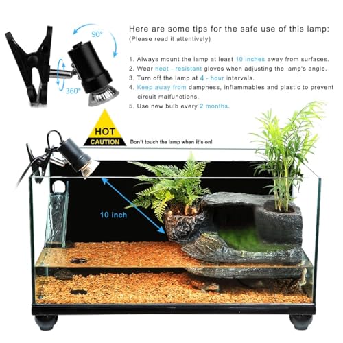 DOMICA Turtle Heat Lamp + 2 Heating Bulbs (50W,35W), Reptile UVA UVB Basking Spot Lamp, Warming Light with Clamp for Tortoise, Lizard, Snake, Leopard Gecko, Beared Dragon, Brooder Box