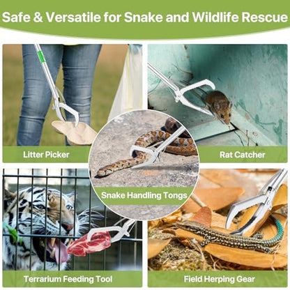 50" Folding Snake Grabber Tongs, Stainless Steel Snake Catcher Tool with Wide Jaws & Non-Slip Handle – Humane Reptile Handling Stick for Outdoor, Yard, Farm & Camping Use - color: Green