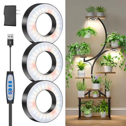 Wiaxulay Grow Lights for Indoor Plants, 144 LEDs Full Spectrum LED Plant Grow Light, 5V/3A Under Cabinet Grow Lamp with Auto Timer 6/12/16 Hrs, 3 Lighting Mode, 5 Brightness Levels, Tri Head (3.5in) - size: 3.5in-Three Head