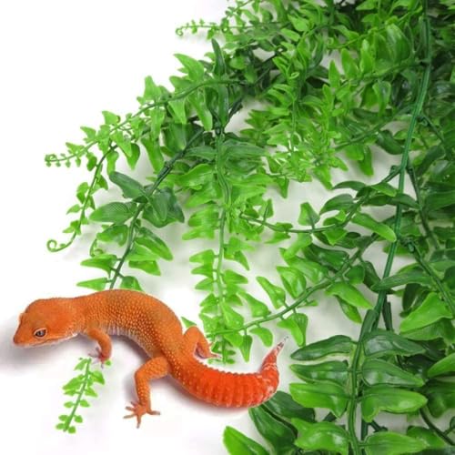 Crested Gecko Tank Accessories, Reptile Plants Hanging Fake Vines Climbing Terrarium Plant with Suction Cup for Bearded Dragons Lizards Geckos Snake Pets Hermit Crab
