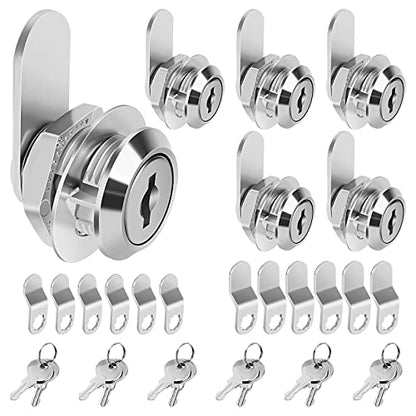 Cam Locks Cabinet Lock Keyed Alike, 5/8'' (Length) Cylinder Fits on 3/8'' Max Panel Thickness, Secure File Drawer Mailbox RV Storage Replacement Set, Chrome-Finish Zinc Alloy (5/8 Inch 6Pcs) - size: 5/8 Inch 6Pcs