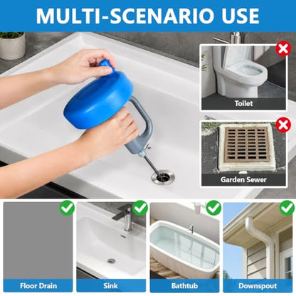 Drain Snake 5Set-33Ft Drain Clog Remover,62inch Heavy Duty Plumbing Snake,20inch Hair Clog Remover,Gloves for Bathtub,Toilet,Sewer,Kitchen Sink,Drainage Pipe(Blue) - style: 5SET Heavy Duty