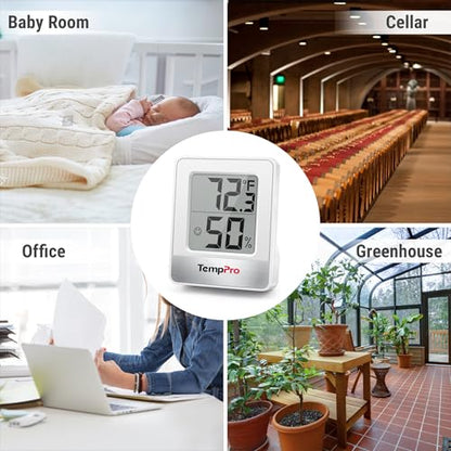 TempPro TP49 2 Pieces Digital Hygrometer Indoor Thermometer Humidity Meter Mini Hygrometer Thermometer with Temperature and Humidity Monitor Room Thermometer (Previously ThermoPro) - color: White Indoor Thermometer