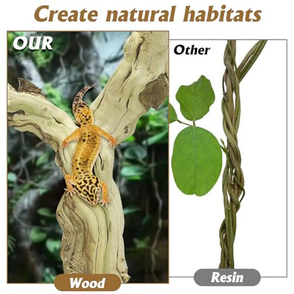 VCEPJH Snake Climbing Branch, 2Pcs Reptile Wood Natural Cork Log and Large Snake Climbing Branch Decor 15.5 in Natural for Chameleon Gecko Ball Python Frog