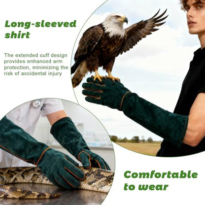 23.6 Inch Cowhide Reptile Handling Gloves, Bite Proof and Puncture Proof Arm Protection for Iguana Snake Falcon