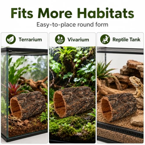DECHOUS Natural Cork Rounds Reptiles 6x5 Inch Reptile Hideout Tree Bark Tube Terrarium Tank Decor for Gecko Bearded Dragon Snake Climbing, Amphibian Habitat