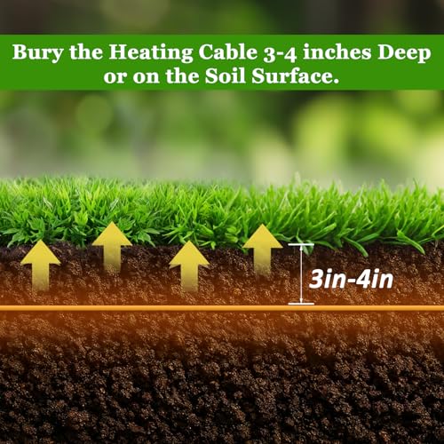 49Ft Soil Heating Cable,Rubber Heating Warming Cable with Thermostat and Ground Stakes,Plant Soil Heater Cable for Cold Frame,Graden,Greenhouse Seed Grow
