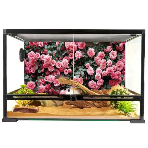 YongFoto Reptile Terrarium Background 24x16 inch Reptile Tank Background Green Leaves Pink Floral Rose Flowers Wall Reptile Habitat Background Bearded Dragon Fish Tank Aquarium Background Backdrop - color: Pink, size: 24x16in/60x40cm