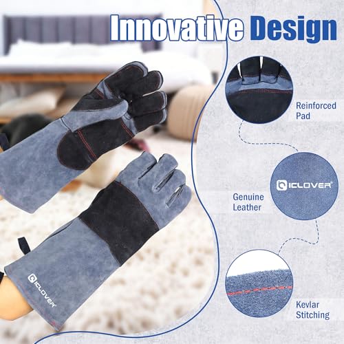 IC ICLOVER Animal Handling Gloves Snake Bite Proof, Double Leather Padding, Anti-bite Dog Cat Bird Reptile Control Protection - color: L -16inch