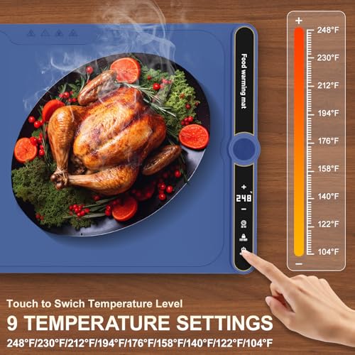 XXL Electric Silicone Food Warmers for Parties Buffet 40”X15” Extra Extra Large Food Warming Mat Keep Food Warm Last 18H Even Heating 104F to 248F with Child Lock Easy Clean - size: Blue-XXL 15*40in
